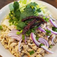 Larb · Minced chicken with red onion, cilantro, green onion,  and lime juice.