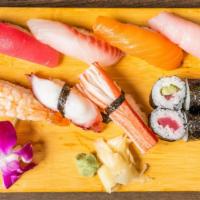 Sushi Combo B · Nine pieces chef's choice three pieces tuna roll, three pieces cucumber roll.