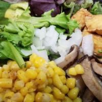 Vegetarian Shoyu Ramen · Vegetarian. Vegetable broth, fried tofu, onion, buttered com,  shiitake mushroom, avocado, s...