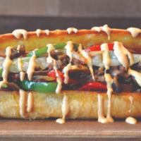 Original Beef Philly · Seasoned steak topped with onions, red and green peppers, mushrooms, Provolone cheese and wh...