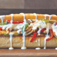 Original Chicken Philly · Seasoned chicken breast topped with onions, red and green peppers, mushrooms, Provolone chee...