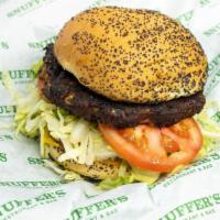 Black Bean Burger · A savory blend of black beans, brown rice, corn, diced tomatoes, green & red peppers with mu...