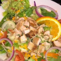 Moreno'S Salad · Mixed garden salad including iceberg lettuce, spinach, carrots, cucumber and guacamole as ga...