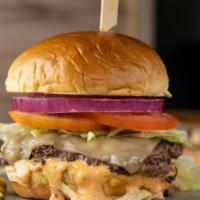 Og Cheeseburger · lou's custom blend burger, white cheddar, lettuce, tomato, red onion, Sweet Lou's secret sau...