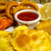 Irving Heritage Platter · Sample of calamari fritti, mozzarella cheese stick, fritti, ravioli fritti, buffalo chicken ...