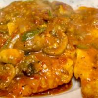 Chicken Cacciatore · Sautéed chicken breast with fresh green peppers, onions, mushrooms in a sherry wine sauce wi...
