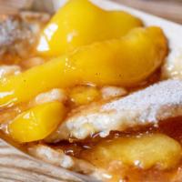 Peach Cobbler · Contains gluten.
Medium Feeds 3-4 people
Large Feeds 6-8 people