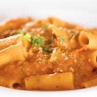 Rigatoni Bolognese · With meat sauce and a touch of cream.