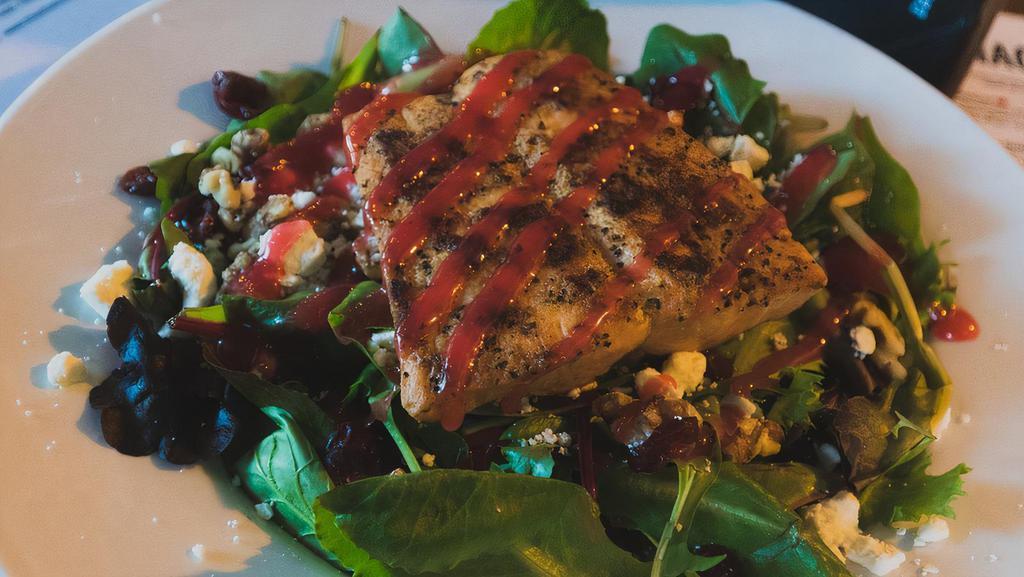 Greek Salad · Spring mix, cranberries, walnuts, and Feta cheese, topped with chicken breast, served with our house vinaigrette. A healthy choice from The Shack, fresh greens, topped with 100%  white chicken breast, grilled or crispy.