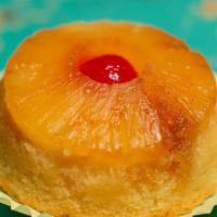 Pineapple Upside Down · Pineapple cake topped with a brown sugar glazed pineapple and cherry.