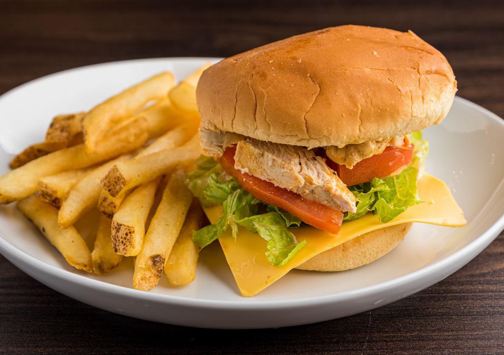 Kids Burger · Shredded chicken, lettuce, tomato, cheese and peri mayonnaise sauce.
