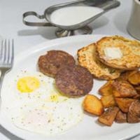 Gf Fresh Egg Plate. · Eggs Any Style, Bacon Or Sausage Served With Breakfast Potatoes