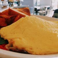 Gf Devivo'S Omelette. · Spinach, Mushrooms, Roasted Peppers & Fontina Cheese Served With Breakfast Potatoes