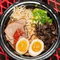 Beef  Tonkotsu Ramen · Pork broth:beef sukiyaki, green onion, bean sprouts, mushrooms, seasoned eggs served with th...