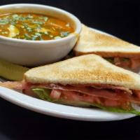 Blt & Soup · Half bacon, lettuce, tomato and mayo sandwich served chicken tortilla or chicken noodle soup.