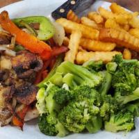Grilled Chicken Dinner · Topped with sauted mushrooms, bell peppers and onions