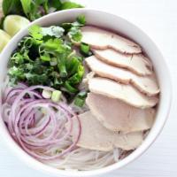 Chicken Pho - Pho Ga · Rice noodles with tasty chicken broth, green onion, cilantro, and red onion. Each bowl of ph...
