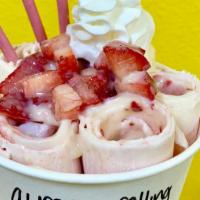 Berrylicious · Strawberry ice cream, strawberries, strawberry pocky, condensed milk.