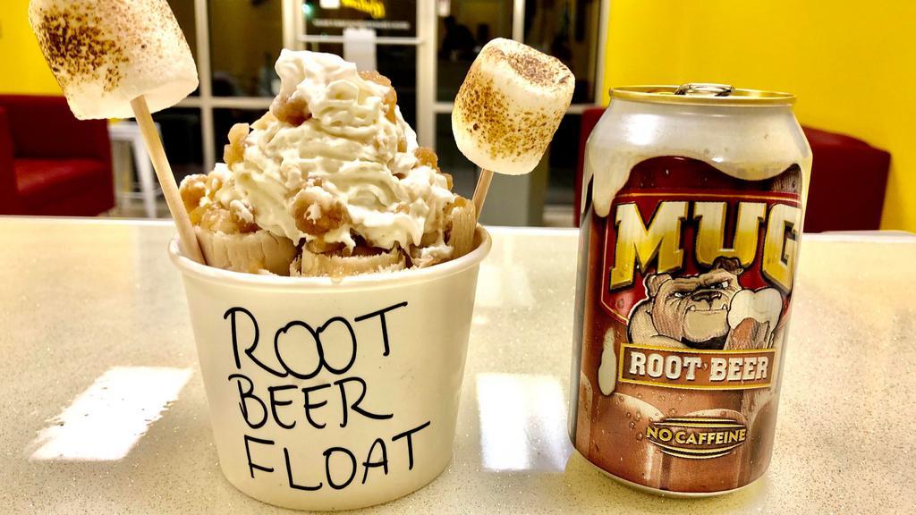 Root Beer Float · Vanilla ice cream, root beer, root beer shavings, whipped cream.