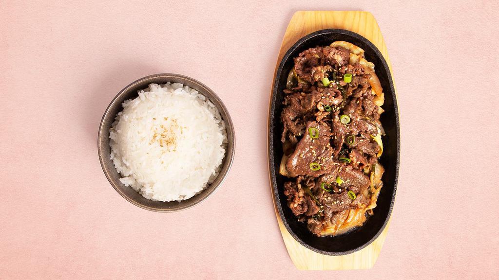 Beef Bulgogi · Barbecued marinated beef. Served over rice.