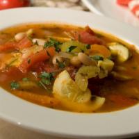 Minestrone Soup · Fresh garden vegetables, cannellini beans, and penne pasta, in a savory vegetable broth. Cup...