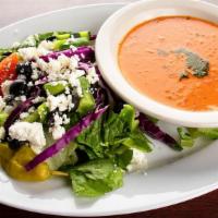 Soup & Salad Combo · Your choice of soup and a side of caesar, Greek or house salad. 220-770 cal.