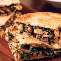 Chicken Portabella Sandwich · Grilled chicken, sautéed spinach, portabella mushrooms, Sicilian extra virgin olive oil, gar...