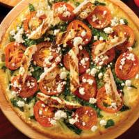 Chicken Rustica · Grilled chicken with fresh spinach, basil, feta cheese, Roma tomatoes, Wisconsin mozzarella,...
