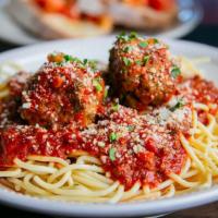 Spaghetti With Meatballs · Italy’s most popular pasta served with Russo’s Bolognese meat sauce or homemade marinara sau...