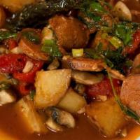 Arturo'S Papas Bravas · Spicy potato, spanish chorizo, mushroom and our homemade marinara sauce.