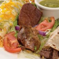 El Sabroso · (1) enchilada filled with three different cheeses, covered with tomatillo sauce, (1) beef ta...