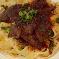 Youpo Noodle (Beef Only) · Hot & spicy. Bean sprouts, sliced beef, chili powder, and green onions.