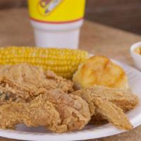 #4. 2 Pieces Of Chicken · Served with 1 regular side item, a 32 oz. drink & a biscuit or a roll.