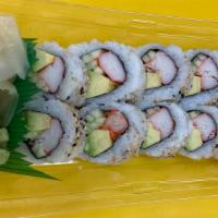 California Roll · Crab (mix or stick), avocado, and cucumber.