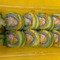 Dragon Roll · California roll topped with avocado, eel sauce, and spicy mayonnaise sauce.