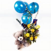 Teddy Bear With Roses, Candies And Balloons · Please add in the instructions the message you want added on the message card. In order to c...