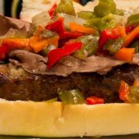 Chicago'S Italian Beef (1/3Rd Lb.) · Sliced beef covered with spicy giardiniera or grilled peppers and onions.