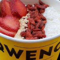 Maca - Greek Yogurt Bowl · Greek yogurt, strawberries, coconut, goji berries, maca, hemp. seeds, chia seeds, agave & gr...