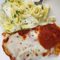 Pasta Trio · A combination of lasagna, fettuccini alfredo and cheese ravioli.