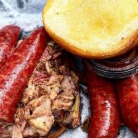 The Big Easy · Brisket, sausage, pulled pork cracklings and bbq sauce.