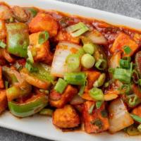 Chili Paneer · Cottage cheese cubes tossed with soy sauce, chili sauce, fresh green chilies, spring onion a...