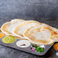 Kal Dosa - 3 Pieces · Home style version of Dosa. . Served With Sambar and three Chutney