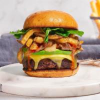 Fries And Shine Burger · Grass-fed Angus beef patty topped with fries, avocado, caramelized onions, ketchup, lettuce,...