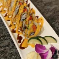 Fried Chy Chy Roll · Spicy tuna, avocado with eel sauce, and spicy mayo on top. Spicy.