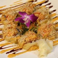 Basswood Roll · Spicy tuna, avocado rolled lightly tempura, topped with spicy crabmeat, crunch, spicy mayo, ...
