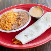 Kid Burrito · A bean and cheese burrito w/ rice & refried beans..
