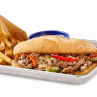 Philly Cheese Steak · Thinly sliced Steak grilled with roasted Bell Peppers, Onions and Provolone Cheese. Served w...