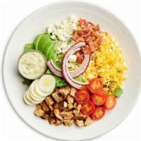 Chicken Cobb Salad* · Grilled Chicken, Avocado, Mixed Cheese, Cherry Tomatoes, Bacon, Bleu Cheese Crumbles, Hard-b...