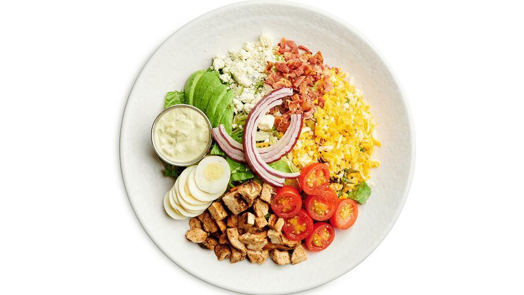 Chicken Cobb Salad · Grilled Chicken, Avocado, Mixed Cheese, Cherry Tomatoes, Bacon, Bleu Cheese Crumbles, Hard-boiled Egg and Red Onions