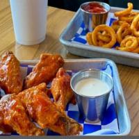 8 Wings Combo · 8 Bone-In Wings, tossed in your choice of sauce. Served with Seasoned Curly fries, one Ranch...